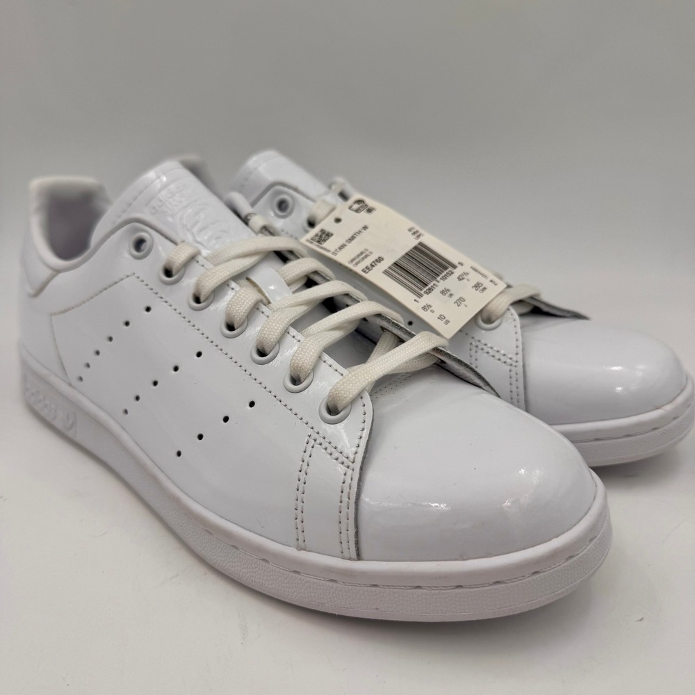 NWT Adidas Stan Smith Patent Leather White Sneakers Womens 10 Streetwear Minimal